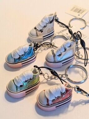 NWT 5 Miniature Canvas Metallic High Top Sneaker Key Rings Keychains Bag Charms